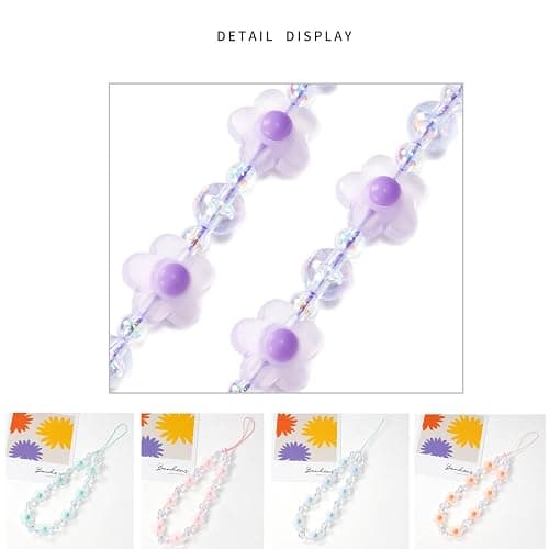 Meefisher Pink Flower Beaded Mobile Phone Charms Lanyard Aesthetic Sweet Cute Phone Wrist Strap Anti-Lost Chain for Women (Pink C) thumbnail 5