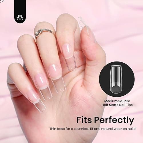 Beetles Nail Tips Medium Square 576Pcs 12 Sizes - Pre-Etched Soft Acrylic Nail Tips Half Matte False Nails Nail Art Full Cover Press Ons Nail Extensions Gift Set Home DIY Nail Salon thumbnail 4