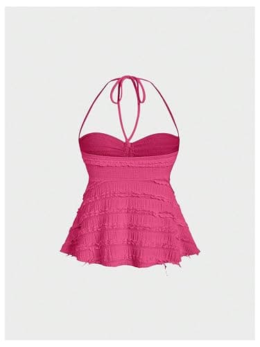 SOLY HUX Women's Peplum Halter Crop Tops Y2K Drawstring Tie Ruched Dressy Casual Spaghetti Strap Cami Top thumbnail 2