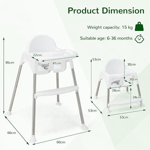 HONEY JOY Baby High Chair, 4 in 1 Convertible Highchair for Babies and Toddlers, Adjustable Legs, Double Removable Tray & Footrest, 3-Point Safety Harness for Infants Boys Girls (White) thumbnail 8