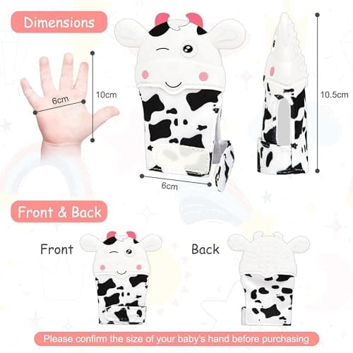 2Pack Silicone Teething Mitt, Cow Baby Teething Toy for 0-6 6-12 Months, Food Grade Silicone Infant Teething Mitten, BPA-Free Baby Chew Toys for Pain Relief, Sucking Needs thumbnail 2