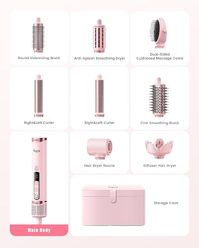 Tqcir 8-in-1 Professional Hot Air Styler&Hair Dryer Brush, Powerful Multi-Styler with Auto-Wrap Curler with Storage Case, Fast Drying Curling Straightening Volumizing Without Heat Damage(Pink) thumbnail 8