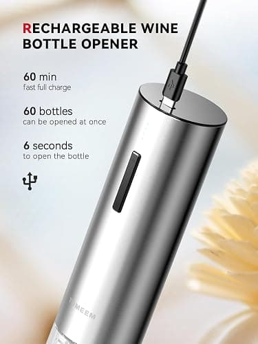 Rechargeable Electric Wine Gift Set - Aerator, Vacuum Stoppers, Foil Cutter and Bottle Opener for Home Bar and Outdoor Parties thumbnail 5