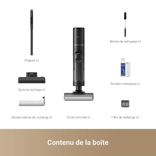 dreame H12 Pro Ultra Aspirateur Eau et poussière, Lavage 60 °C, Séchage 30 Min, Nettoyage Auto Double Rotation avec Racleur Résistant, Aspiration 16 000 Pa, Brosse 2 Bords, Détection Intelligents thumbnail 9