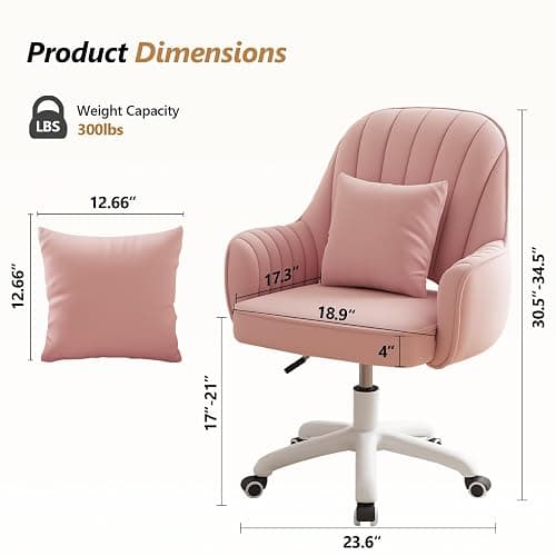 WXJHL Mid-Back Velvet Desk Chair, Height Adjustable Swivel Vanity Chair with Wheels, Rolling Accent Chair for Home Office, Bedroom, Living Room, Pink thumbnail 2