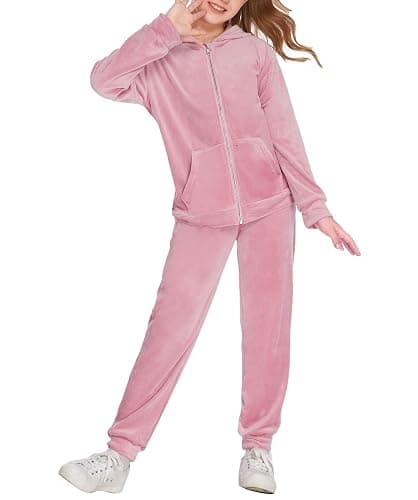 Arshiner 2 Piece Outfits for Girls Velour Tracksuit Hoodie and Jogger Set Sweatsuit Athletic Clothes Sets - Image 1