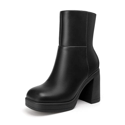 Athlefit Women's Platform Ankle Boots High Chunky Block Heel Square Toe Boots Fashion Dress Heeled Booties - Image 1