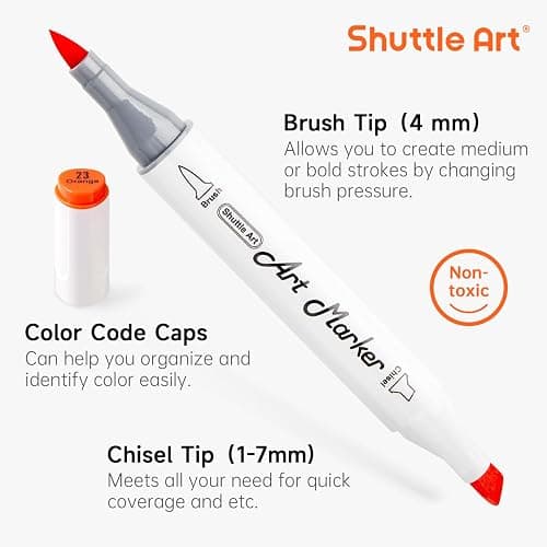 Shuttle Art Alcohol Markers Brush tip, Dual Tip Brush & Chisel Tip Art Marker Set, 50 Colors plus 1 Blender Permanent Marker Pens with Case Perfect for Illustration Students Adults Coloring thumbnail 3