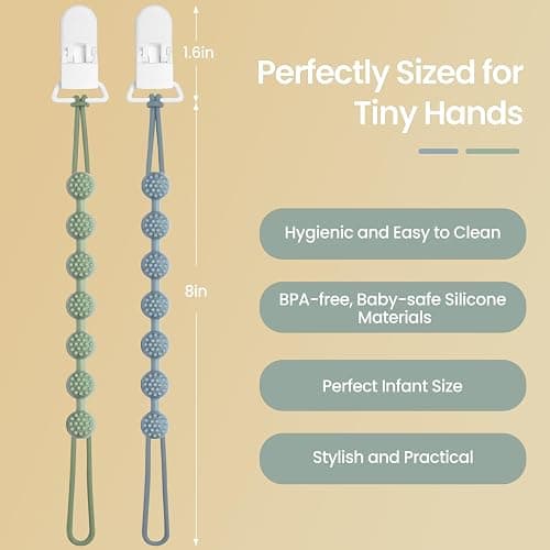 Eascrozn 6 Pack Silicone Pacifier Clip with One-Piece Design for Baby Boys and Girls, BPA Free Soft Flexible Binky Clips with Texture for Baby Essentials thumbnail 2