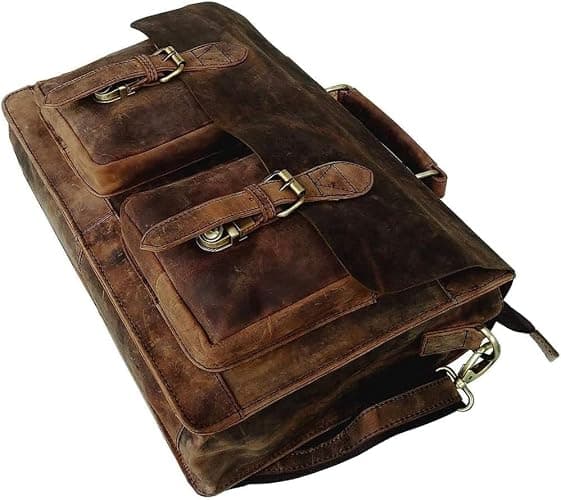 cuero Retro Brown Laptop Messenger Bag Office Briefcase Crossbody Travel Bag For Men And Women Bag Office Laptop Bag thumbnail 5