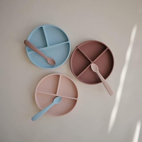 Mushie Silicone Suction Plate | Non-Slip Divided Plate for Babies & Toddlers | Food Grade Silicone | Dishwasher & Microwave Safe | Powder Blue thumbnail 4