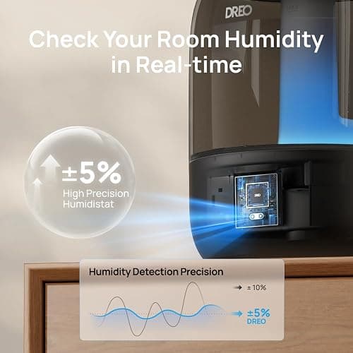 Dreo Humidifiers for Bedroom, 3L Top Fill 30H & 26dB Quiet Runtime for Large Room, Cool Mist Ultrasonic Humidifier with Humidity Sensor, Night Light for Home, Baby, Nursery, Plants, 360° Nozzle, Black thumbnail 5