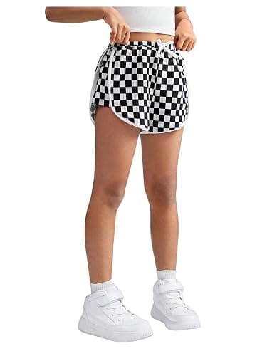 Floerns Girl's Plaid Print Track Shorts High Waisted Straight Leg Casual Shorts - Image 1