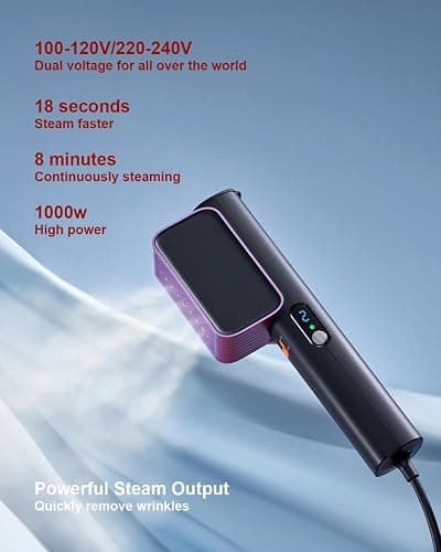 G7 2-in-1 Professional 100-240V Dual Voltage Steamer for Clothes and Iron for Clothes, Just 1lbs Lightly, 8 Minutes of Continuous Steam, 1000W Portable Steamer for travel and home thumbnail 4