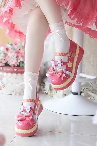 Women Lolita Shoes Heel Mary Jane Lace Pumps with Bow Kawaii Cute Cosplay Wedge Boots Cross Strap Block Heel Sweet Style thumbnail 5