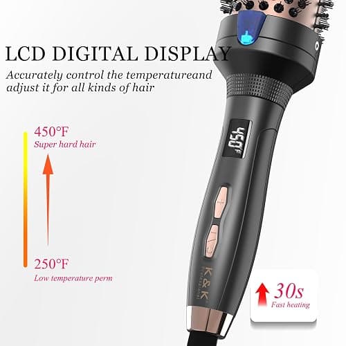 K&K Thermal Brush Heated Round Brush - Blowout Look Volumizer with 1.7 inch Heated Round for Hair Styler Tool Hair Straightener and Curler 2 in 1 Dual Voltage Temperture Contronal (Black, 1.77 Inch) thumbnail 4