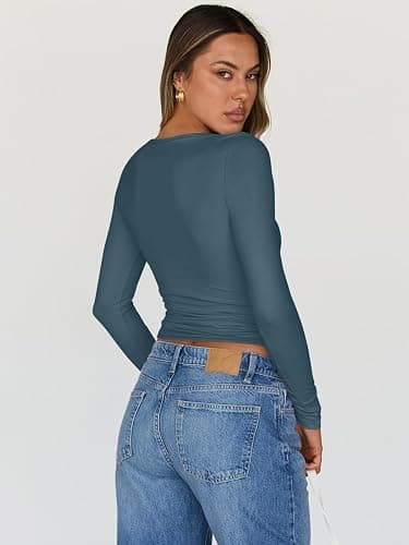 Trendy Queen Womens Long Sleeve Tops Going Out Top Trendy Cute Shirt Y2k Clothes Fashion Clothing Fall Outfits 2025 thumbnail 5