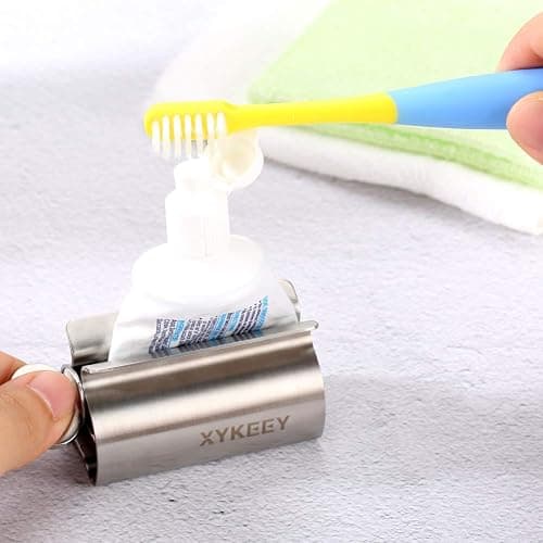 XYKEEY Set of 2 Toothpaste Squeezer Rollers, Metal Toothpaste Tube Wringer Seat Holder Stand (Stainless Steel) thumbnail 2