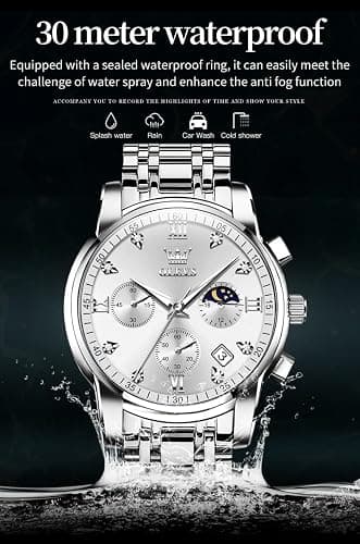 OLEVS Watch for Men Diamond Business Dress Analog Quartz Stainless Steel Waterproof Luminous Date Two Tone Luxury Casual Wrist Watch thumbnail 5