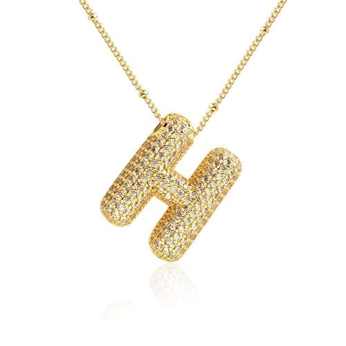 Z ZACHÉ 18k Gold Plated Dainty Cubic Zirconia Bubble Alphabet 26 A-Z Letter Necklace, Personalized Name Necklace,Balloon Initial Necklace for Women Female - Image 1