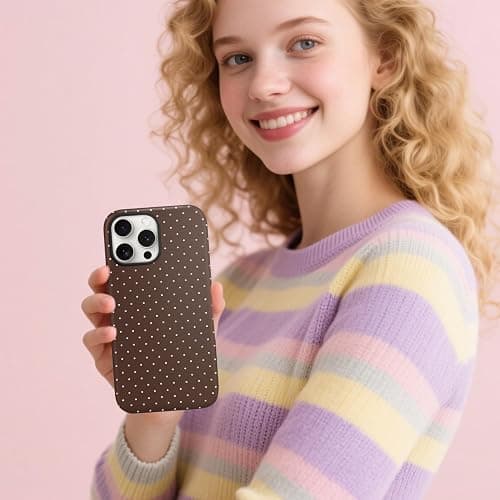 flewfun Magnetic for iPhone 15 Pro Max Case Cute Polka Dot Phone Case, Shockproof Slim TPU and Hard PC Protective Phone Cover Compatible with MagSafe Designed for Women Girls, Brown thumbnail 7