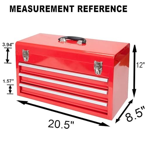 BIG RED ANTBD133-XB Torin 20" Portable 3 Drawer Steel Tool Box with Metal Latch Closure, Red - Red thumbnail 3