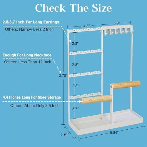 Jewelry Organizer Stand, Jewelry Holder Tree and Storage, Super Large Capacity, 72 Earring Holes, 12 Necklace Hooks, 20 Rings Slot, 2 Bracelet Bars, Assemble Not Required, Size 3.94*9.84*13.78 Inch thumbnail 2