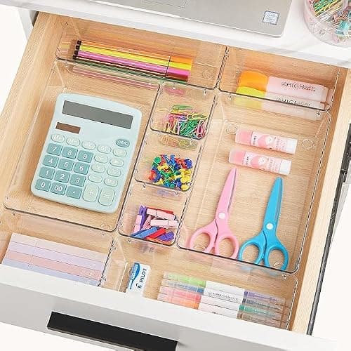 Vtopmart 15 PCS Plastic Clear Drawer Organizer, Acrylic Desk Drawer organizers, Organization and Storage for Makeup, Bathroom, Office, Cabinet, kitchen, Bedroom thumbnail 6
