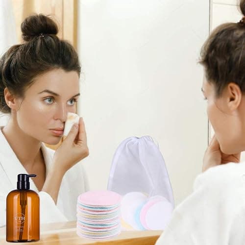 Reusable Makeup Remover Pads (16 Pack) with 2 Bags for Laundry & Storage, Reusable Bamboo Cotton Rounds, Eco-Friendly Reusable Cotton Pads for All Skin Types thumbnail 8