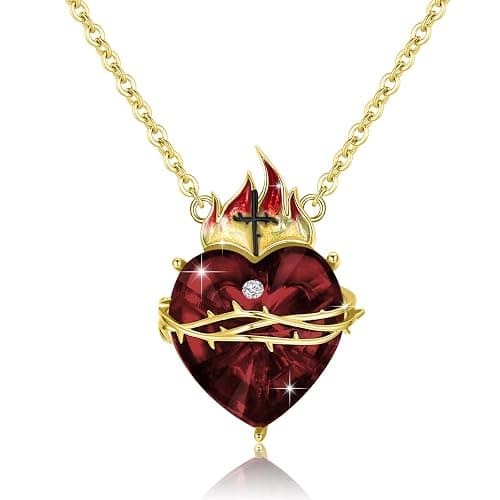 OHAYOO Sacred Heart of Jesus Necklace 925 Sterling Silver Cross Sacred Heart Necklace Inlaid Cubic Zirconia Christian Amulet Christian Gift,Perfect for Prime Shopping - Image 1