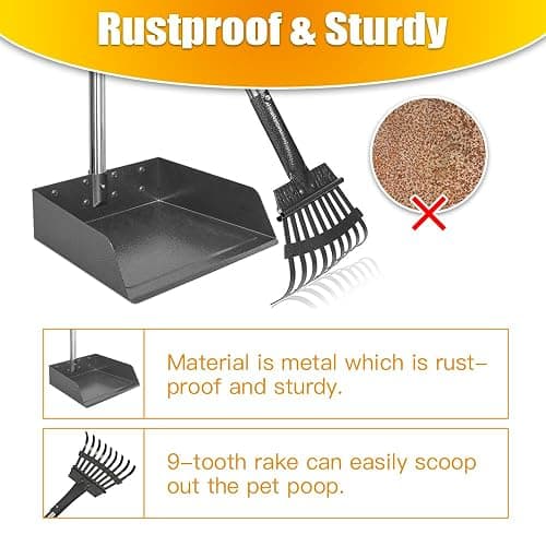 TOOGE Larger Pooper Scooper for Large Dogs, Dog Pooper Scooper for Large Medium Small Dogs Long Handle Stainless Metal Tray and Rake Set Heavy Duty thumbnail 4