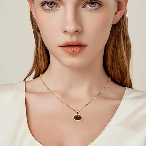 Jean Beau Gold Stone Pendant Necklaces for Women, Chunky Gemstone Dangle Necklace Wedding Prom Fashion Jewelry Gift thumbnail 2
