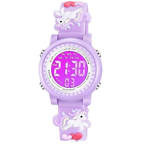 Venhoo Kids Watches 3D Cartoon Waterproof 7 Color Lights Toddler Wrist Digital Watch with Alarm Stopwatch for 3-10 Year Girls Little Child - Image 1