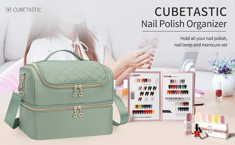 Nail Polish Organizer Case, Nail Supplies Storage Box Holds 45 Bottles Nail Polish & Nail Lamp, Travel Nail Tech Carrying Case, Nail Kit Bag For Nail Stuff & Manicure Tools thumbnail 8