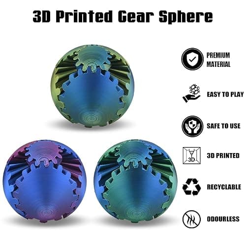Gear Ball, 3D Gedruckter Zahnradball - The Steampunk Whirling Wonder Fidget Getriebe Ball, Gear sphere Cube Fidget Toys für Büro & Zuhause, Cool Stuff Spielzeug Geschenk für 3+ Jahre Kinder Erwachsene thumbnail 3