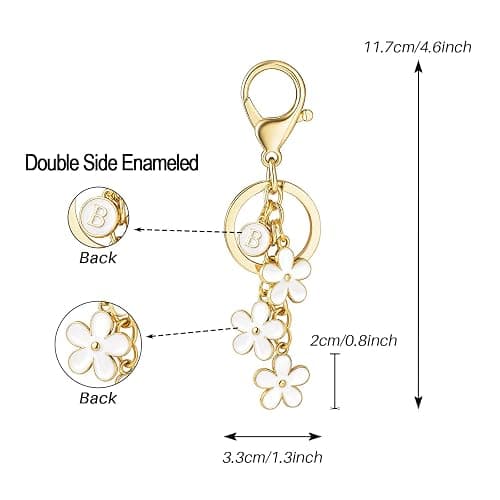 SELOVO Initial Keychain White/Pink/Black Cute Keychain Girl Purse Charms for Handbag Cute Letter Flower Keyring for Backpack thumbnail 2