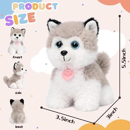Mushymallow Sitting Dog Stuffed Animal Soft Plush Toy, Gray | 6" Adorable Plush Toy Pocket-Sized Stuffed Dog for Boys Girls Kids Adults Desk Decor Birthday Christmas Gift thumbnail 3