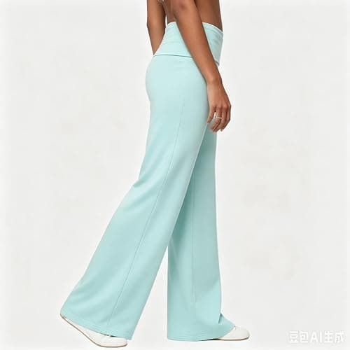 Fold Over Yoga Pants for Women Low Rise Wide Leg Cute Flare Sweatpants | Low Waisted,Lounge Pants,Back to School Clothes for Teen Girls thumbnail 7