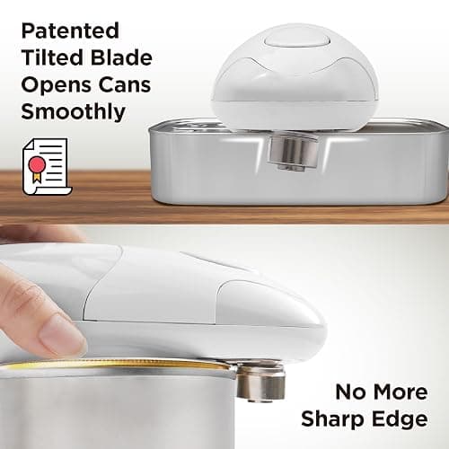 Kitchen Mama Auto Electric Can Opener: Open Your Cans with A Simple Press of Button - Automatic, Hands Free, Smooth Edge, Food-Safe, Battery Operated, YES YOU CAN (White) thumbnail 3