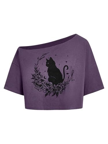 SOLY HUX Women's Off The Shoulder Crop Tops Graphic Tees Y2k Short Sleeve Loose Fit T Shirts Streetwear - Image 1