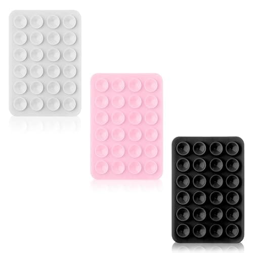 3PCS Phone Suction Pad Sticky Case for Wall Phone Holder Sticky Case Double Sided 24 Suction Pad Anti-Slip Hands-Free for Shower Mirror Glass Car Selfies Videos (Black White Pink) thumbnail 7