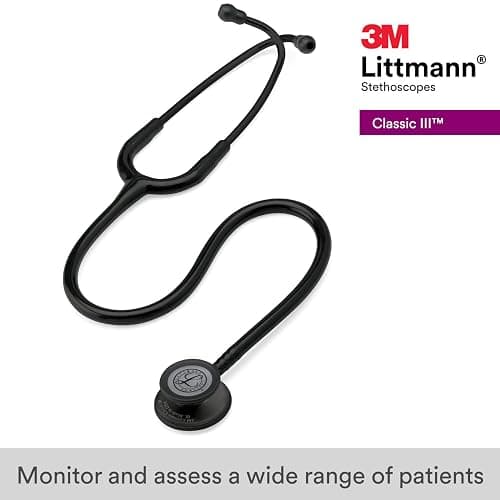 3M Littmann Classic III Monitoring Stethoscope, 5803, More Than 2X as Loud, Weighs Less, Stainless Steel Black-Finish Chestpiece, 27" Black Tube, Stem and Headset thumbnail 2