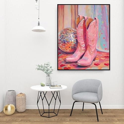 Vintage Boots Paint by Number Kits,Retro Disco Ball Paint by Numbers Kit for Adults Beginner Without Frame,Easy DIY Acrylic Painting for Canvas for Decor 16x20inch thumbnail 5