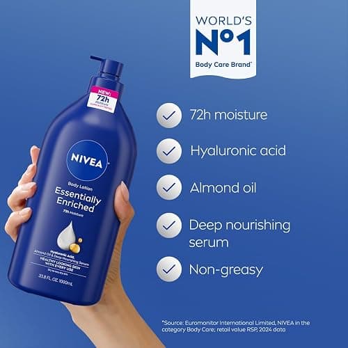 NIVEA Essentially Enriched Body Lotion Very Dry Skin, Almond Oil 33.8 Fl Oz | Value Size, Quick-Absorbing 72-Hour Moisture Cream for Dry Skin with Hyaluronic Acid, Dermatologically Tested thumbnail 3