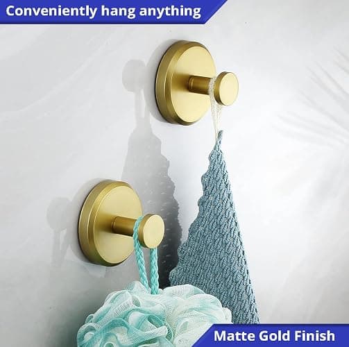 HOME SO Suction Cup Hooks for Shower, Bathroom, Kitchen, Glass Door, Mirror, Tile – Loofah, Towel, Coat, Bath Robe Hook Holder for Hanging up to 15 lbs – Waterproof, Matte Brushed Satin Gold (2-Pack) thumbnail 2