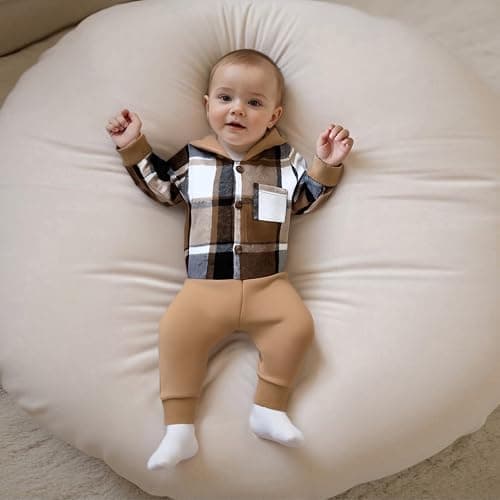 Douhoow Infant Baby Fall Clothes Boy Girl Plaid Hoodie Sweatshirt Romper Flannel Tops+ Sweatpants Festival Outfits thumbnail 5