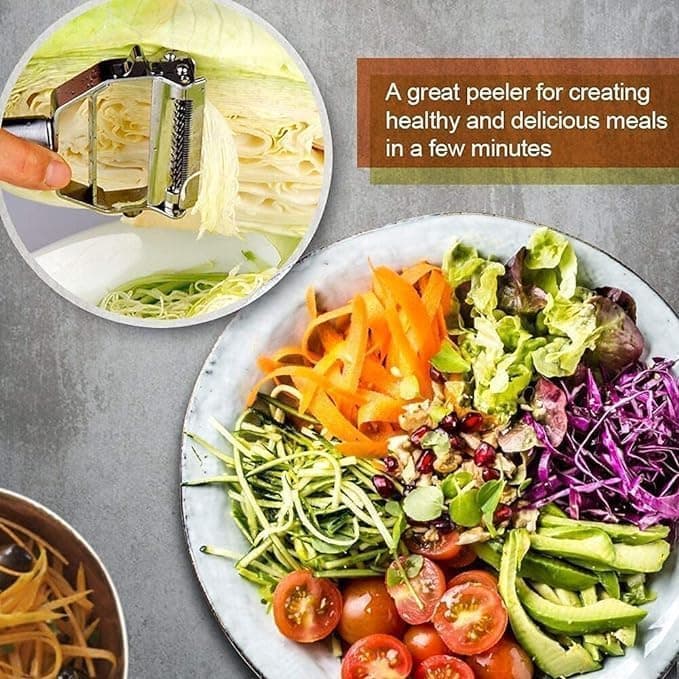2 in 1 Peeler Julienne for Salad, Potato, Vegetable Slicer, Multi-Functional, Fruit Slicer, Adjustable Veggie Shredder, Kitchen Noodle Cutter, Stainless Steel (2 in 1 Peeler) thumbnail 2