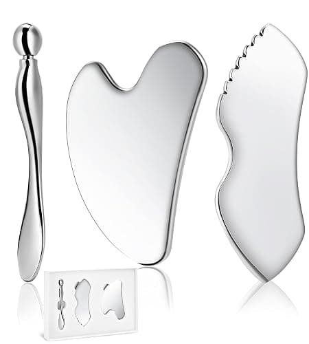 Gua Sha Facial Tools, 3 in 1 Stainless Steel Metal Guasha & Eye Cream Applicator Facial Sculpting Tool Set Eye Massager Lymphatic Drainage for Face Neck (Gift Box Set)(Boxed 2, Count, 3) - Image 1