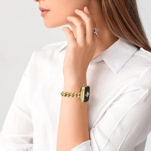 Newlibery Slim Gold Band for Women Feminine Elegant Compatible with Apple Watch 38mm 40mm 41mm 42mm (S10/11) Adjustable Metal Strap Dressy Chain Bracelet for iWatch Series 11/10/9/8/7/6/5/4/SE/3/2/1 thumbnail 4