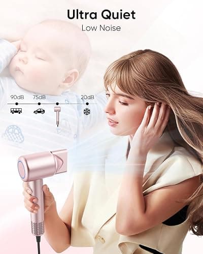 Hair Dryer, High-Speed Ionic Low Noise Blow Dryer with Brushless Motor for Fast Drying, Thermo-Control Quiet Compact Hair Blow Dryer with Magnetic Diffuser for Curly Hair for Home Travel Salon thumbnail 4